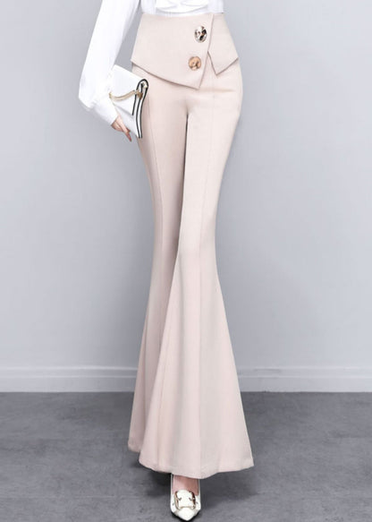 Diy Beige Button High Waist Draping Bell Bottomed Trousers Spring