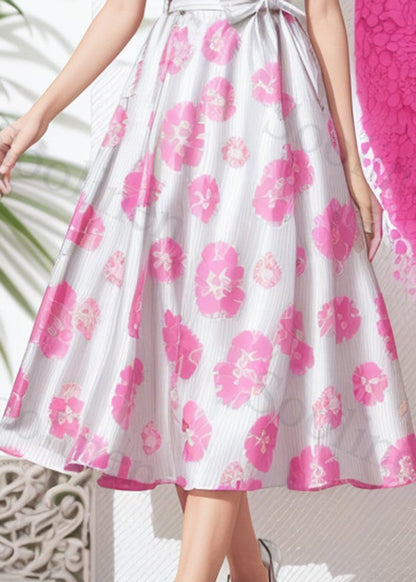 Classy Pink Ruffled Silk Cinched Dress Summer
