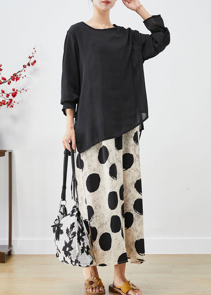 Asymmetrical Print Draping Chiffon Dress Two Pieces Set Fall