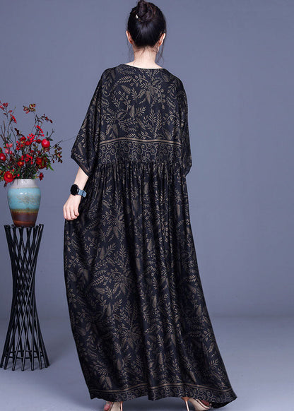 Style Black Print Silk Party Long Dresses Spring