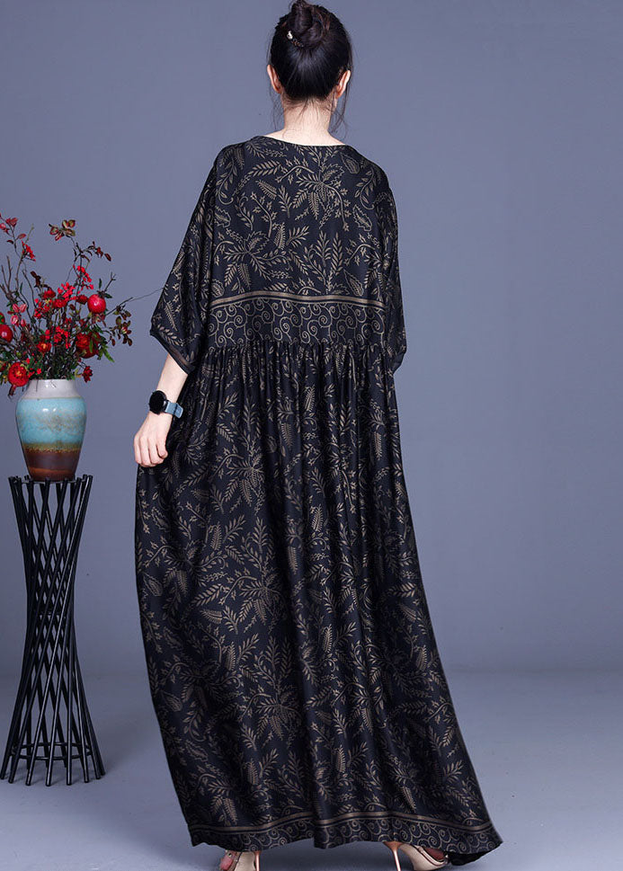 Style Black Print Silk Party Long Dresses Spring