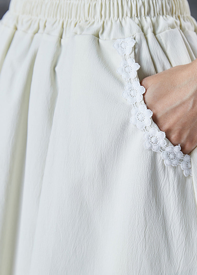 Handmade Beige Embroideried Patchwork Cotton Skirt Fall
