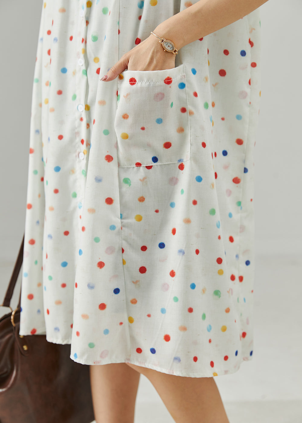 Rainbow Round Dot Cotton Shirt Dress Summer