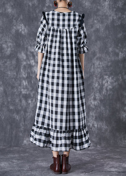 Ruffled Patchwork Plaid Cotton Ankle Dress Summer
