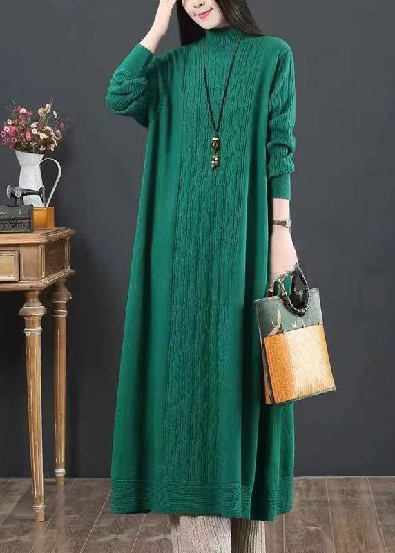 Orange Turtleneck Patchwork Knit Dresses Winter