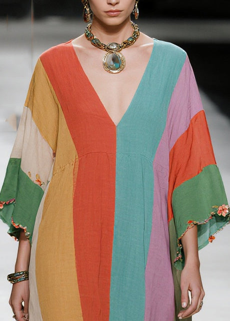 Multicolored Oversized Striped Cotton Dresses Summer