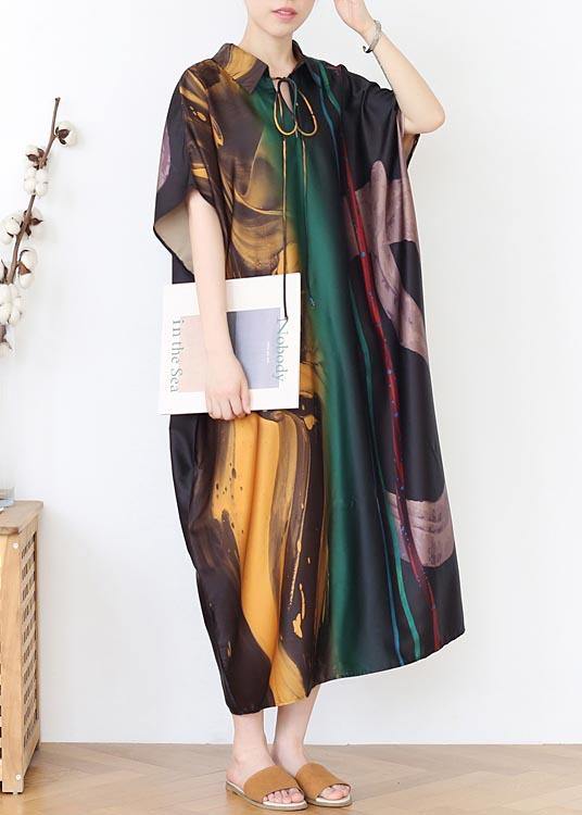 Diy Green Print Tie Mid Summer Chiffon Dress