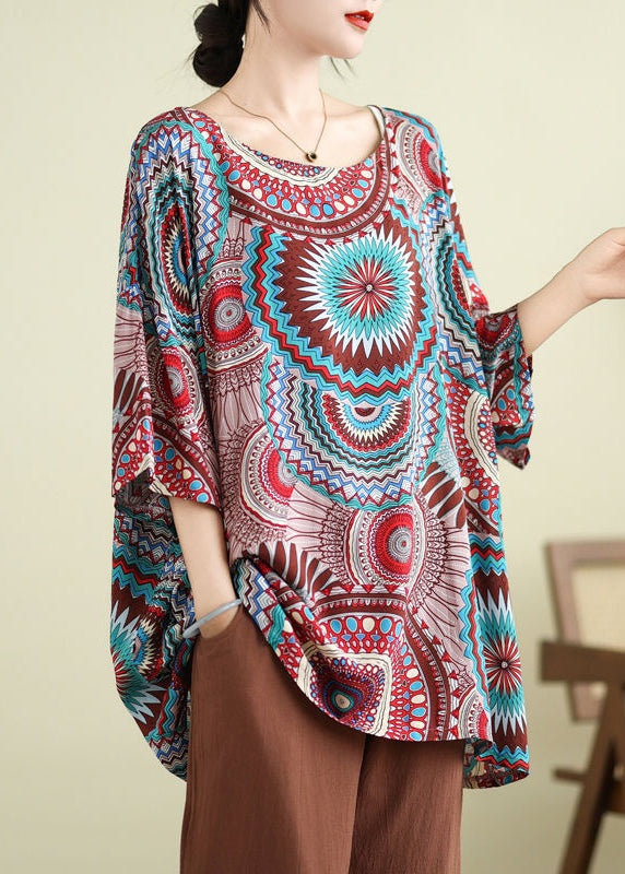 Boutique Red O-neck Print Top Half Sleeve