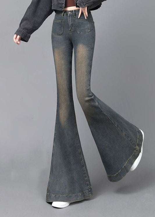 Navy High Waist With Pockets Denim Flare Bottoms Spring