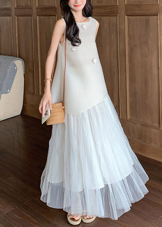 White Tops and Tulle Skirts Two Pieces Set Sleeveless