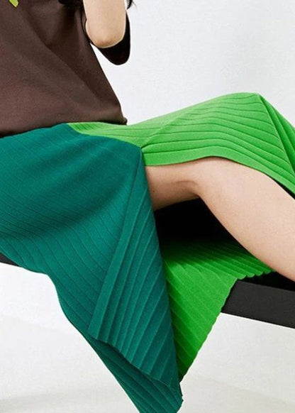 Blue Splicing Skirt Slit Design Knit a Line Skirts