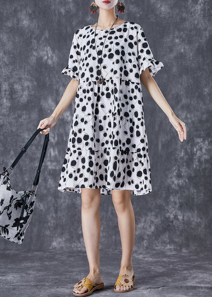 Black Print Chiffon Holiday Dresses O-neck Short Sleeve