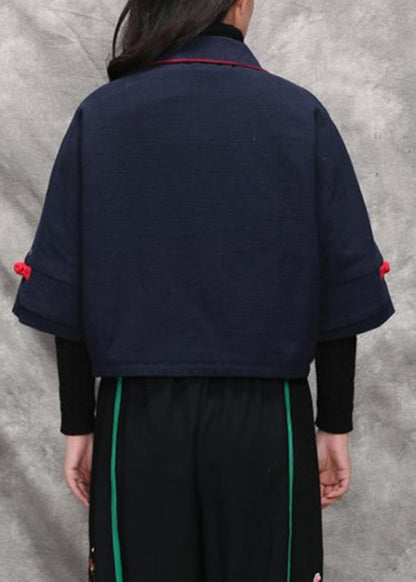 Navy Peter Pan Collar Tassel Coats Long Sleeve