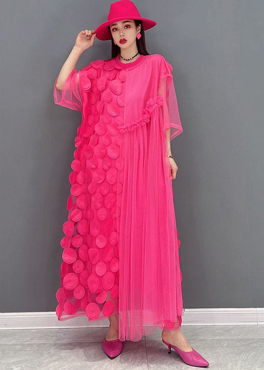 Red Asymmetrical Patchwork Tulle Long Dress Vestidos Summer