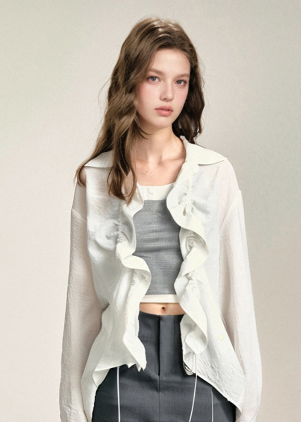 White Peter Pan Collar Cinched Cotton Shirts Top Fall