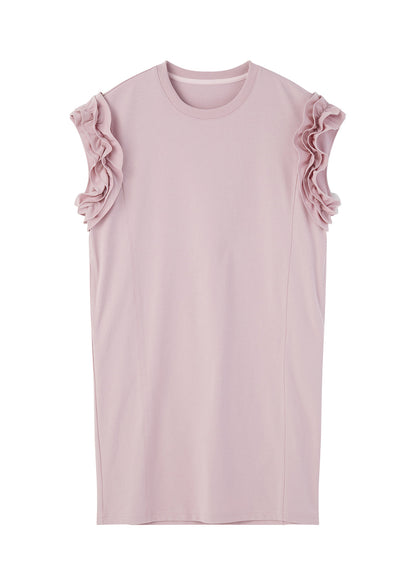 Pink Oversized Cotton Tea Dresses Butterfly Sleeve