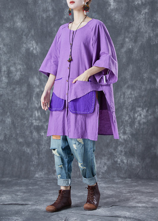 Purple Oversized Patchwork Cotton Shirt Summer