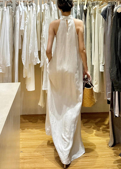 New White Cold Shoulder Cotton Maxi Dresses Sleeveless