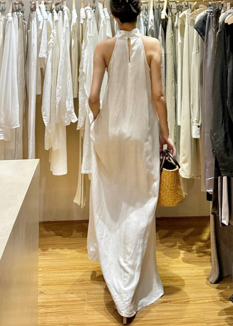 New White Cold Shoulder Cotton Maxi Dresses Sleeveless