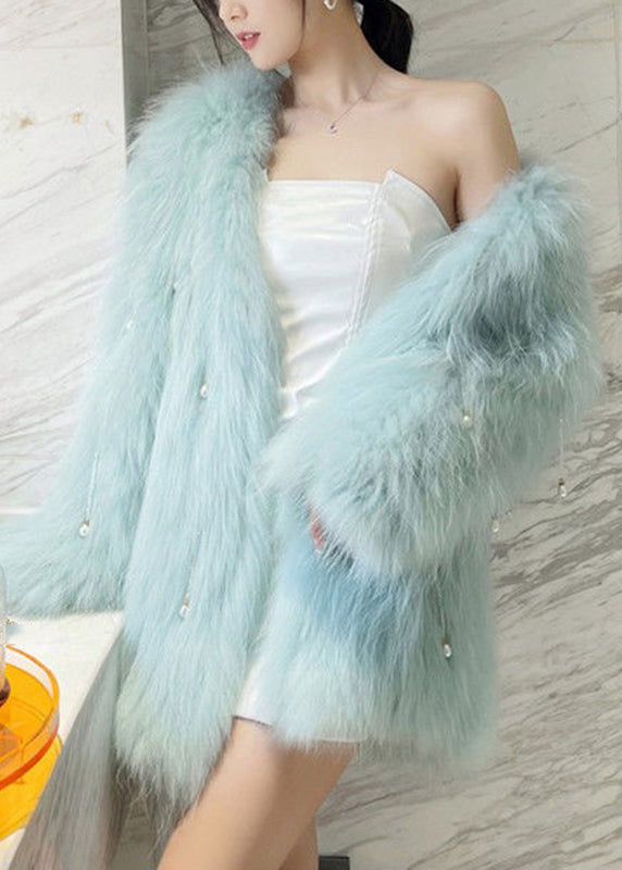 Light Green Raccoon Hair Leather and Fur Coat Spring