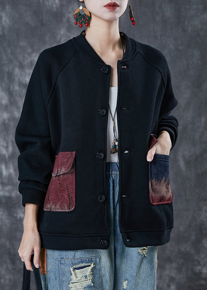 Black Oversized Warm Fleece Jackets Winter