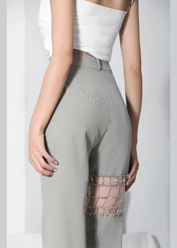 Green High Waist Summer Pants Cotton