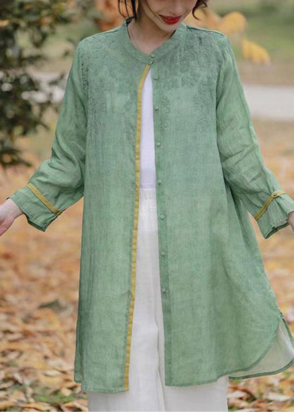 Orange Embroidered Cotton Shirts Top Long Sleeve
