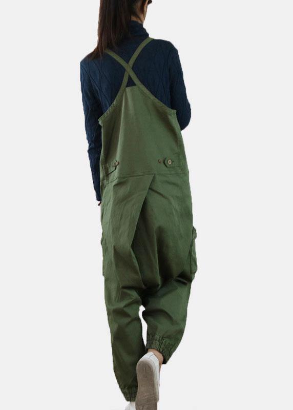Handmade Green Pockets Button Spring Cotton Romper Outfit
