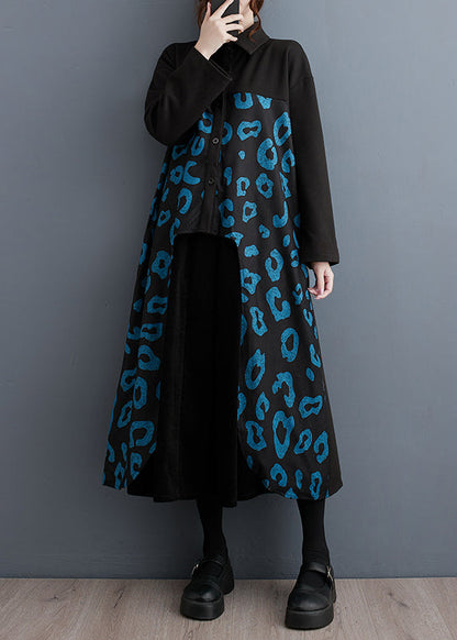Diy Black Oversized Patchwork Cotton Shirt Dress Fall