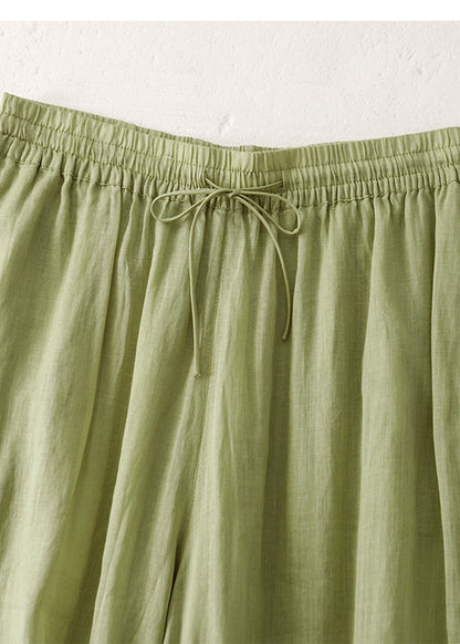 Modern Pink Elastic Waist Linen Wide Leg Pants Summer