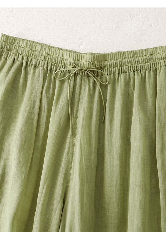Modern Pink Elastic Waist Linen Wide Leg Pants Summer