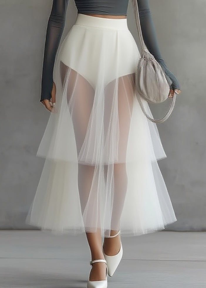 Slim Fit One Shoulder Top and Tulle Skirts Two Pieces Set Spring