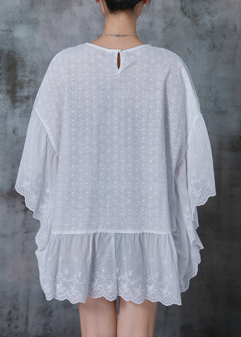 French White Oversized Patchwork Hollow Out Tank Batwing Sleeve Summer