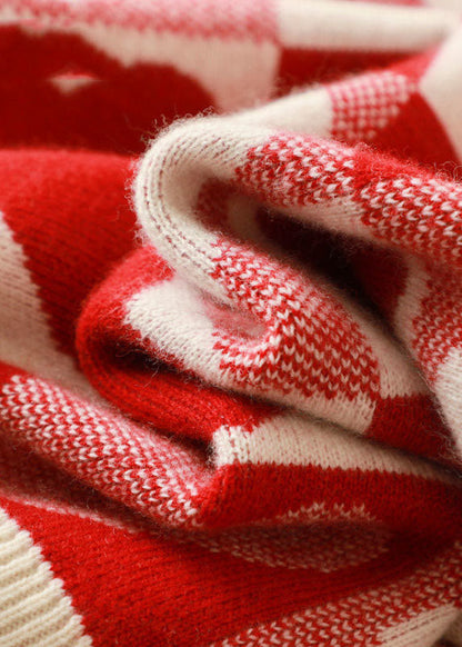 Red Oversized Thick Loving Heart Print Knit Pullover Spring