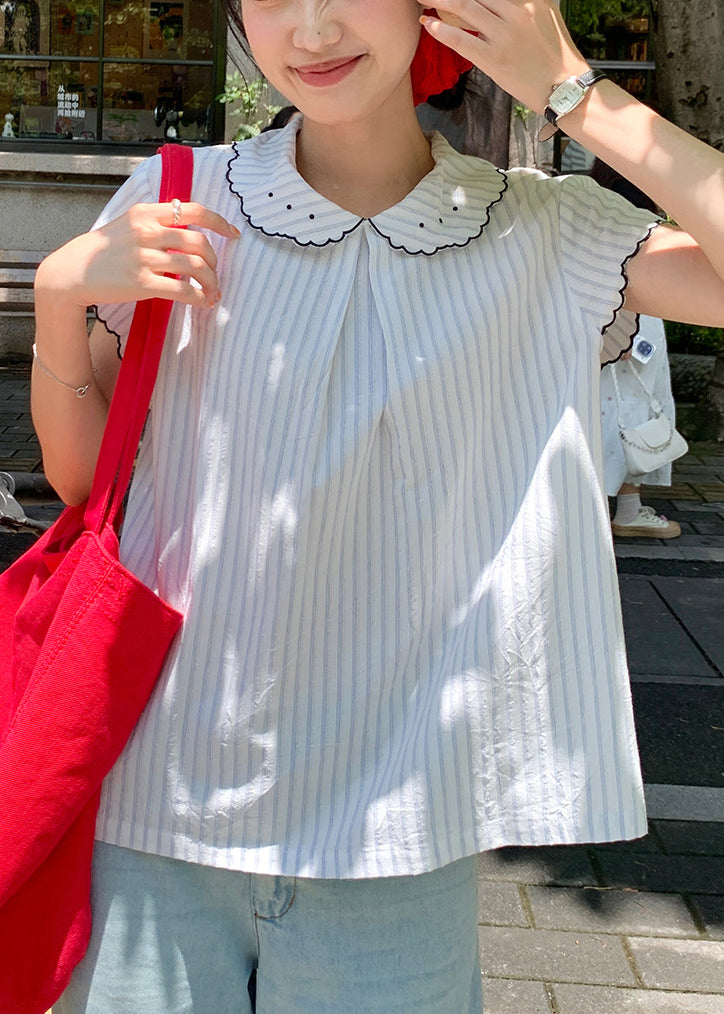 New Japanese Striped Short Sleeved Shirt