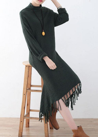 Fine Green Turtleneck Patchwork Fall Knit Sweater Dress
