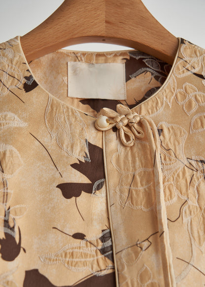 Style Yellow Tasseled Jacquard Silk Coats Fall