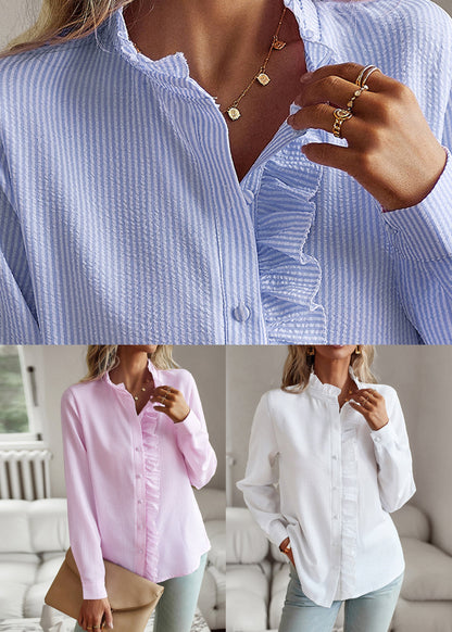 Pink Stand Collar Button Shirt Fall