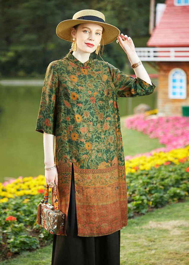 Colorblock Stand Collar Tops and Pants Silk Two Pieces Set Spring