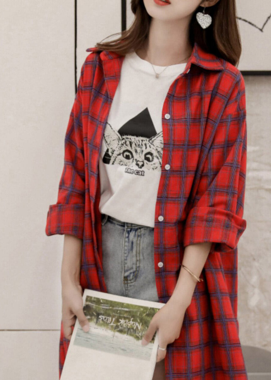 Yellow Peter Pan Collar Plaid Button Long Shirt Spring