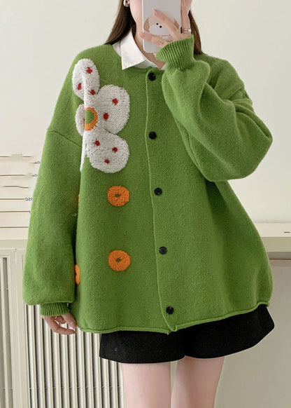 Orange O-neck Sun Cotton Knit Sweaters Coats Long Sleeve