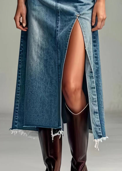 Modern Blue Side Open High Waist Denim Summer Skirts