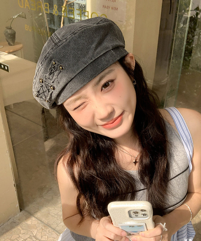 Beige Versatile Denim Beret Hat