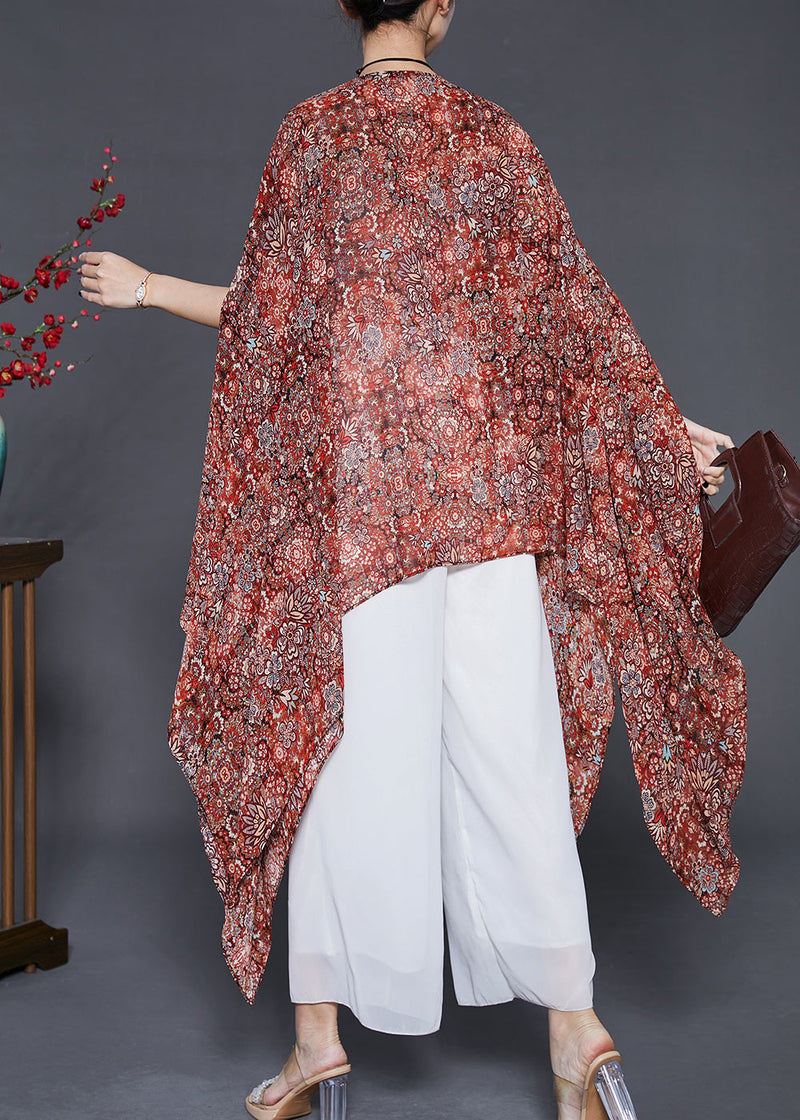Khaki Asymmetrical Print Silk Long Smock Summer