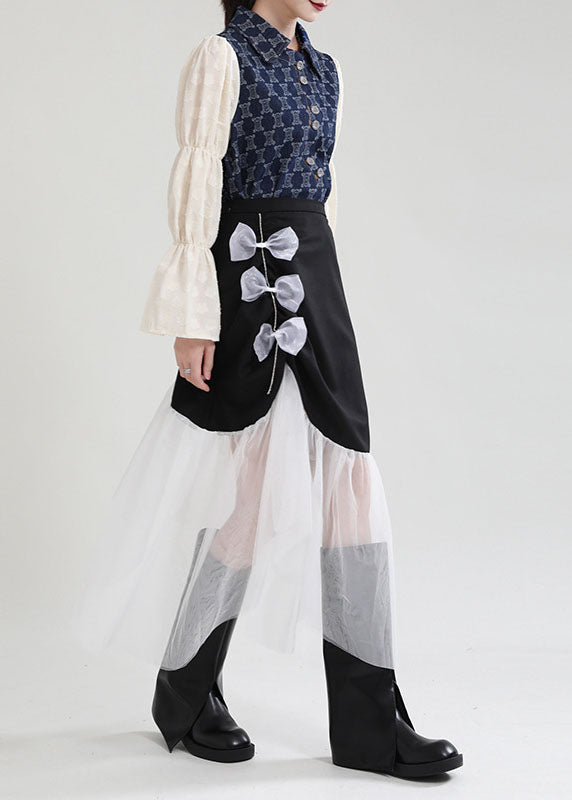 Black Asymmetrical Tulle Patchwork Spandex Skirts