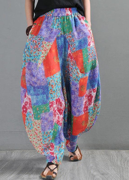Summer Literature and Art Loose Ramie Print Baggy Pants