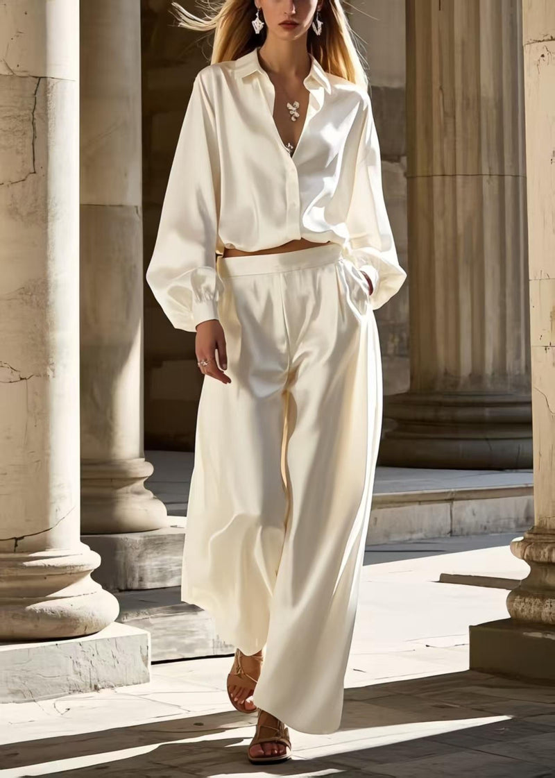 White Oversized Draping Ice Silk Two Pieces Set Spring