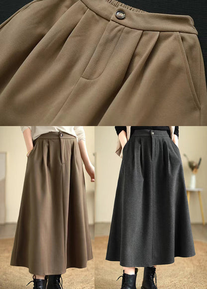 Dull Grey Elastic Waist Thick Woolen Skirts Spring
