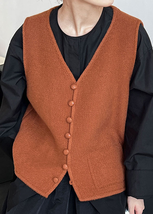 Apricot V Neck Button Knit Vest Autumn