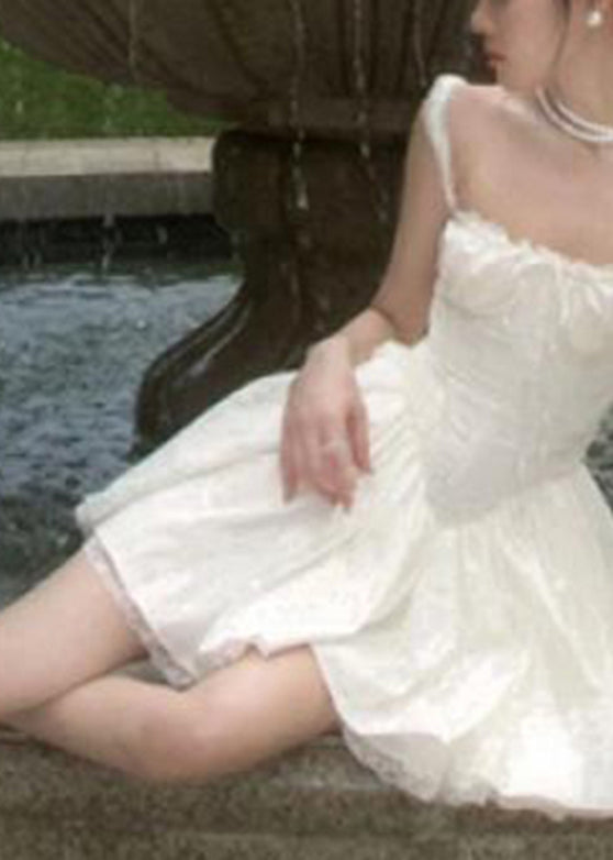 French White Cold Shoulder Mid Dress Summer